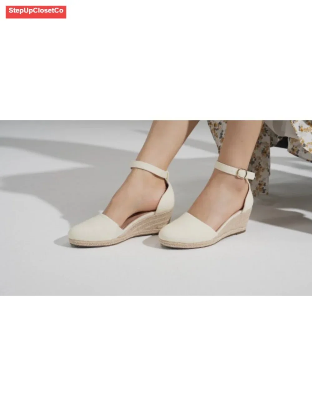 Closed Toe Ankle Strap Espadrilles Platform Wedge Sandals - Faux Suede
